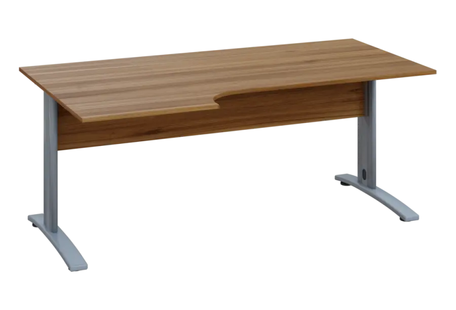 ERK 18 - 186 stůl kancelářský, rohový, levý, kovová podnož stříbrná, deska 18 mm, široký 1800 mm, ořech světlý